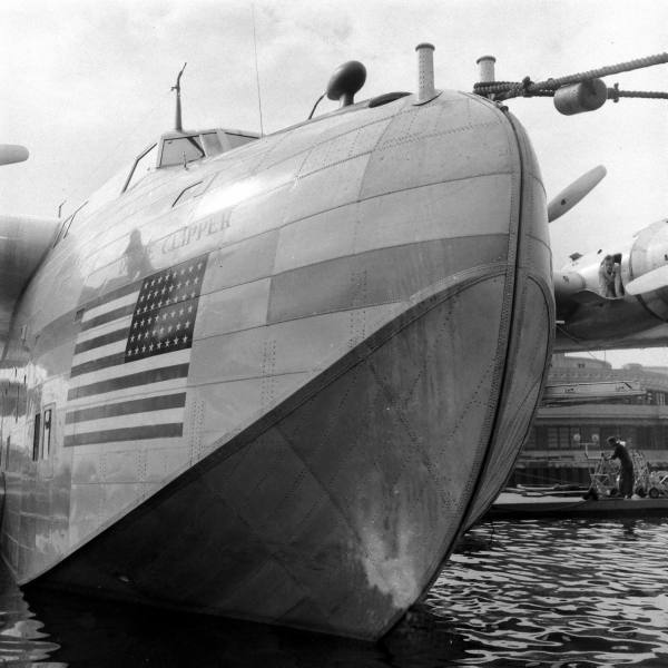 1941 Boeing B314 moored at Marine Air Terminal at New York, LaGuardia, Marine Air Terminal
