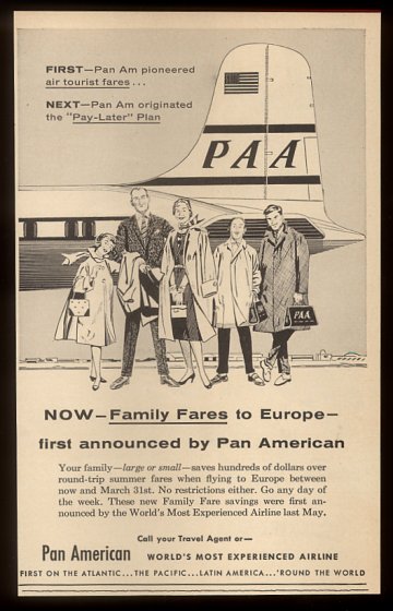 1955 A Pan American ad promoting family travel to Europe.